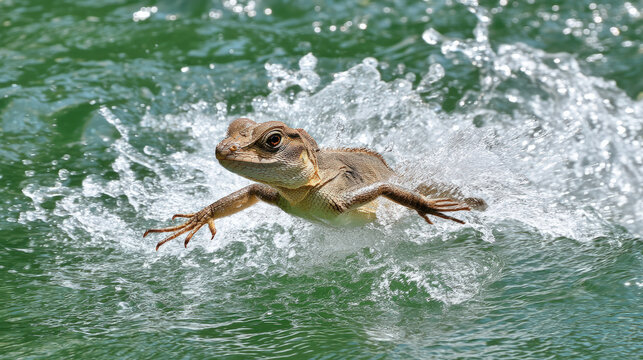 Common basilisk lizard running on water