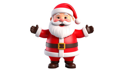 Cute 3D cartoon Santa Claus character standing with open arms, joyful Father Christmas mascot isolated on white background for holiday design