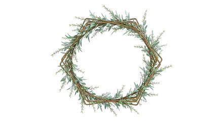 Fototapeta premium Hexagonal Wreath with Greenery and Gold Frame