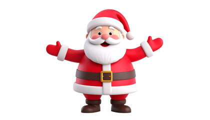Obraz premium Cute 3D cartoon Santa Claus character standing with open arms, joyful Father Christmas mascot isolated on white background for holiday design
