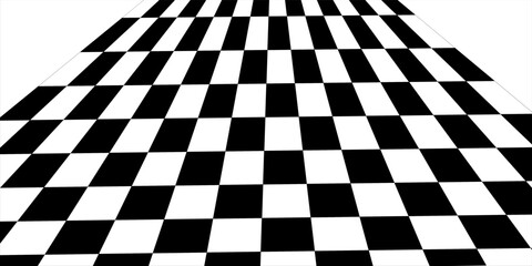 Obraz premium Psychedelic wave optical illusion. Abstract vector distorted background with black and white square cells. Op art pattern textures.