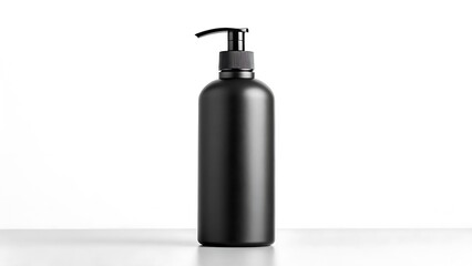 Black matte pump bottle mockup isolated on white background for cosmetic product branding