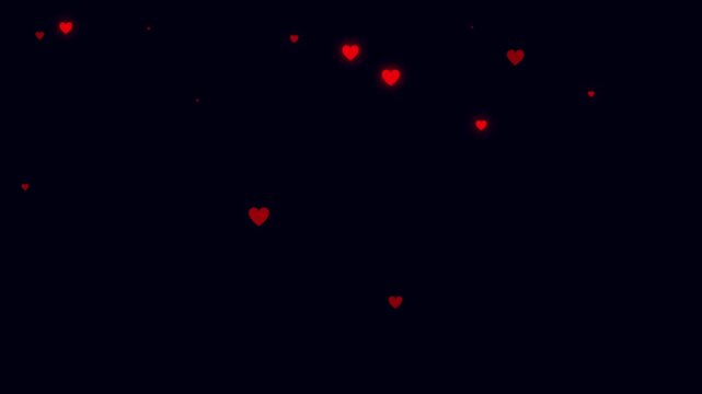 Glowing Red Hearts Floating on Black Background Romantic Valentine's Day Overlay floating hearts romantic overlay