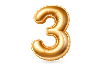 Naklejka premium Golden number three foil balloon celebrating holidays