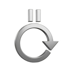 Silver double exclamation mark with circular arrow symbol on black background