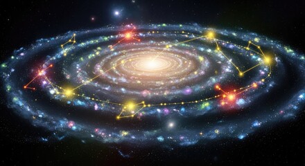 Obraz premium Abstract Cosmic Spiral Galaxy with Luminous Stars and Nebula in Dark Space Background