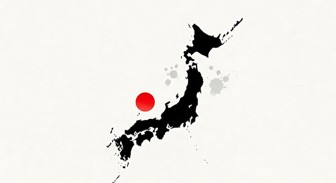 Minimal Japan Map Illustration with Red Sun Circle on White Background