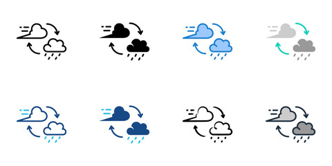 Fototapeta premium Monsoon icons set multiple style collection. Editable stroke 