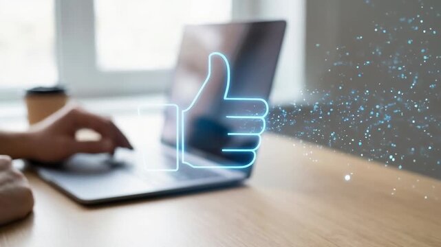 Digital trust tech privacy detox recession rejection thumb hologram glow hand stop gesture social media dislike boundary screen fatigue calm focus