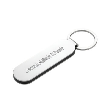 Silver Keychain with Jazak Allah Khair Inscription on Black Background oval keyring