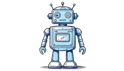 Fototapeta premium A blue robot with a square body and rounded edges