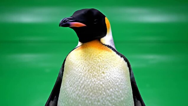Penguin Standing Against Green Background.