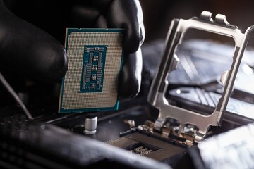 PC computer chip on the motherboard or circuit plate