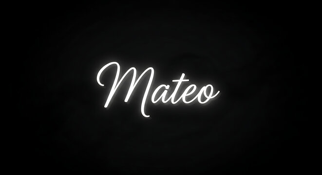 Elegant Glowing White Cursive Mateo Name Typography Black Background