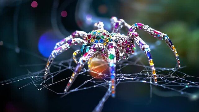 A colorful spider sitting on top of a spider web