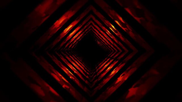 Abstract Sci-Fi Hyperdrive Square Tunnel with Neon Light Trails
