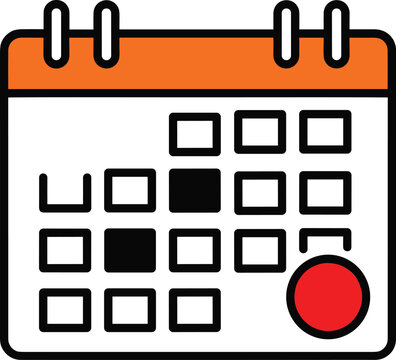 Calendar with marked date, orange header, flat design vector illustration
