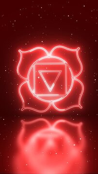 Bright glowing outline root chakra symbol