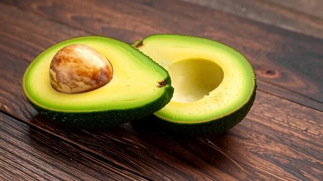 Fresh Avocado Halves on Wooden Table.