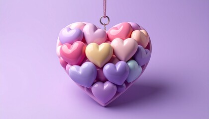 Clear heart-shaped container filled with smaller pastel hearts