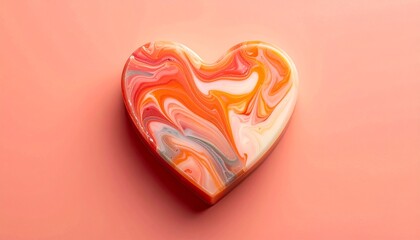 Abstract heart shape with swirling orange, white, and pink hues on pink