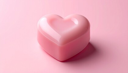 A glossy, pink heart object on a matching pink, smooth background