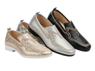 Fashionable metallic shoes collection for men and women with stylish designs and comfortable fit isolated on transparent background