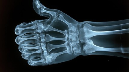 X-ray of a hand showing a thumbs-up gesture, symbolizing health and positivity