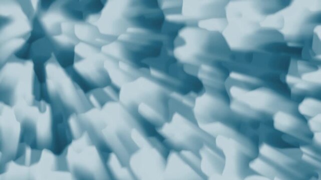 A seamless looping abstract motion background featuring soft, smooth, three-dimensional organic shapes flowing and shifting. The color palette of light blue and white gives a cool, calm, clean, and ic