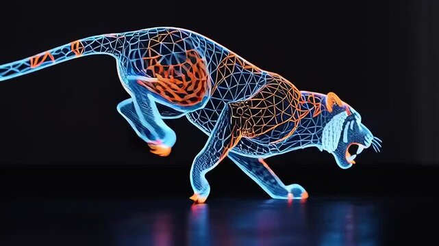 Neon Tiger Animation 3D Model Running.