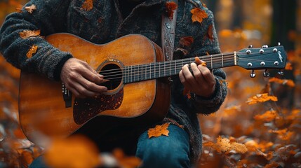 Young Musician Focused on Classical Guitar Play. Guitarist Immersed in a Melodic Performance