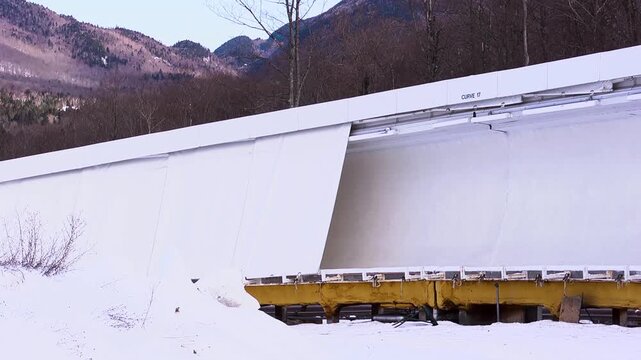 Luge athlete sliding down the track