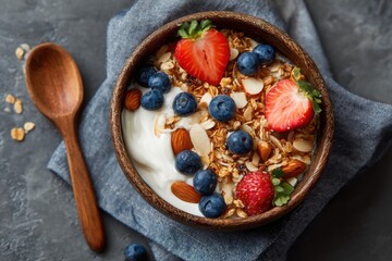 Healthy yogurt bowl with berries and granola