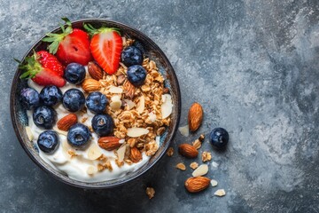 Healthy yogurt bowl with berries and granola