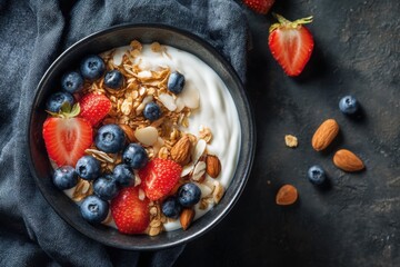 Healthy yogurt bowl with berries and granola