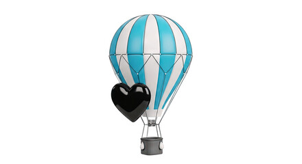 Obraz premium Blue and white striped hot air balloon with a black heart