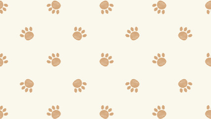 Seamless paw print pattern with hand drawn scribble style on cream background. Minimalist brown animal track vector for organic pet branding, earthy nursery decor, and fabric © rochmuch