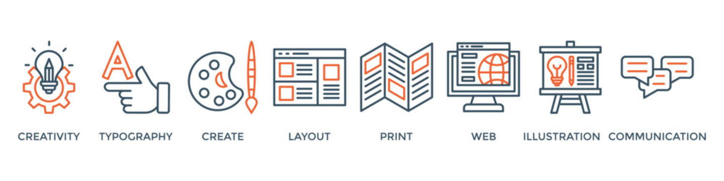 Graphic design banner web icon vector illustration concept with icon of creativity, typography, create, layout, print, web, illustration and communication