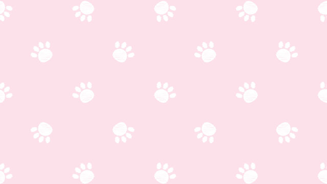 Cute white scribble paw prints on soft pink background seamless pattern. Minimalist hand-drawn animal footprint vector for girl nursery decor, pet shop branding, and baby fabric