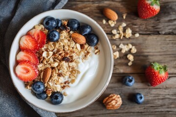 Healthy yogurt bowl with berries and granola