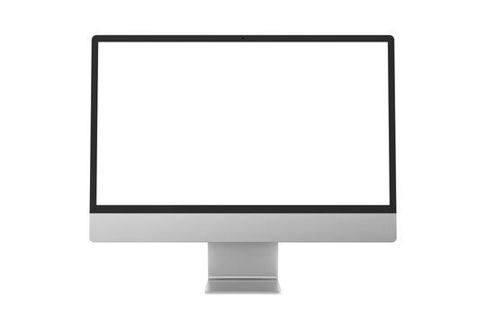 Modern computer screen isolated on transparent background. Silver color. Front view of a desktop monitor. 3d rendering