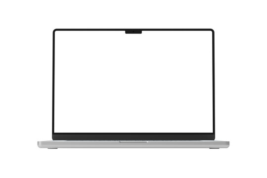Modern laptop screen isolated on transparent background. Silver color. Front view of a modern computer. 3d rendering
