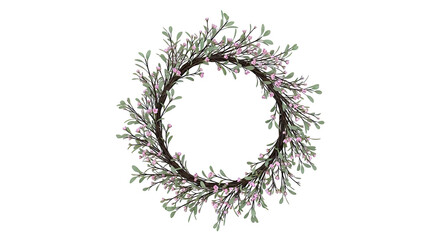 Fototapeta premium Delicate floral wreath with pink buds and green leaves