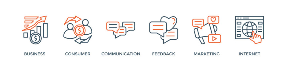 B2C banner web icon vector illustration for business to consumer concept of corporate with communications, feedback, marketing, and internet icon