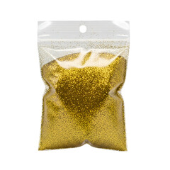Gold Glitter in a Clear Plastic Bag on Black Background shiny reflective