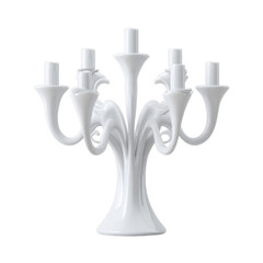 Minimalist white ceramic candelabra soft curves. Isolated white background. Png format