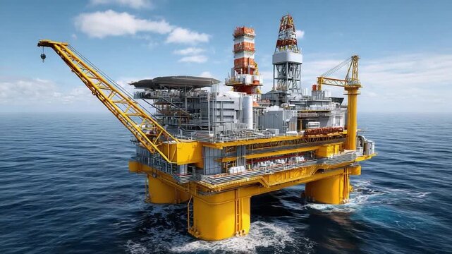 Offshore Platform in the Ocean: A towering offshore platform stands tall in the vast ocean, a testament to human engineering and industry.