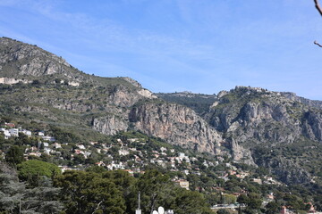 Obraz premium Eze town shot area from France, Mediterranean sea and mountains travel destination