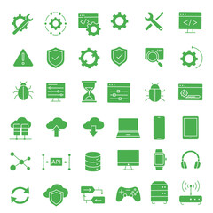 Green Technology Icons Set for Network Systems and UI Design