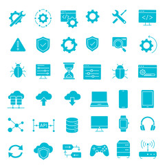 Blue Technology Icons Collection for App Interface and IT Projects